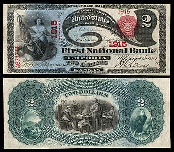 Two-dollar National Bank Note, by the American Bank Note Company