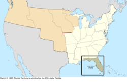 Map of the change to the United States in central North America on March 3, 1845