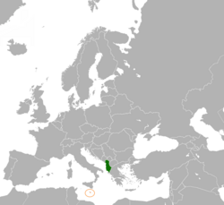 Map indicating locations of Albania and Malta