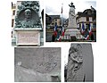 À gauche : Henri Saint-Romme, bas-relief sur le piédestal de la Statue de la Liberté, Roybon (en bas, détail de la signature). À droite : Monument aux morts de Villard-de-Lans (en bas, détail).