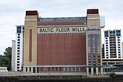 Picture of the brick façade of Baltic with its distinctive red and yellow bricks and original lettering.