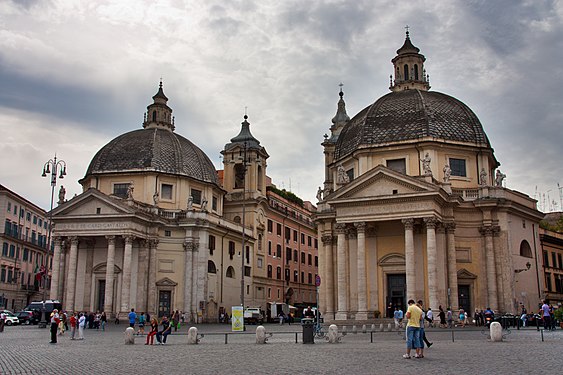 Tvillingkyrkorna vid Piazza del Popolo: Santa Maria in Montesanto (till vänster) och Santa Maria dei Miracoli (till höger).