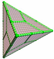 Graphical division of a tetrahedral number array to produce a dodecahedral one.