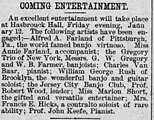 Ad naming banjoists at New Jersey concert, 23 December 1893