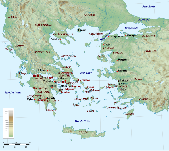 Carte de la Grèce avec localisation des sanctuaires de Poséidon et autres sites mentionnés dans l'article.