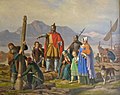 Image 13Ingólfur Arnarson commands his high seat pillars to be erected in this painting by Peter Raadsig. (from History of Iceland)