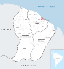 Location of the commune (in red) within French Guiana