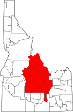 Map of counties included in Central Idaho (highlighted in red).