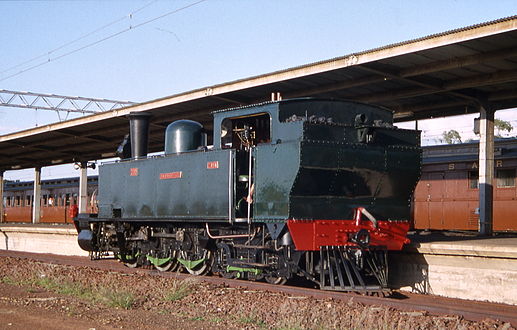 Rear view of Esslingen-built NZASM 46 Tonner no. 230 Jan Wintervogel, in steam at Witbank, April 1993