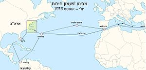 מסלול הפלגת הספינות מישראל לאמריקה וחזרה, 18 יוני עד 16 אוגוסט 1976