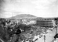 View of the south end of Franklin Mountains from El Paso, showing the abrupt termination of the range, its westward dip slope and terraced bolson deposits on each side. (1908)[5]