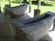 Lali, Samoan wooden log drums, each 2m long used to beat out sound and signal times.
