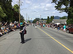 Looking west down Yarrow Central Rd. towards the village centre during Yarrow Days 2018 in Yarrow, BC.