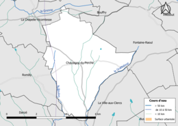 Carte en couleur présentantle réseau hydrographique de la commune