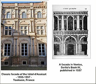 Influence on the facades of an engraving by Serlio