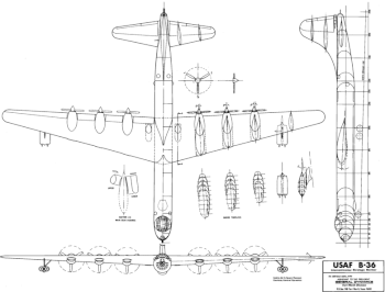 3-view line drawing of the Convair B-36
