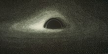 Computer simulation of a black hole accretion disk published in 1979 by Jean-Pierre Luminet