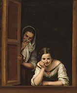 巴托洛梅·埃斯特班·穆里羅的《窗口的女人（義大利語：Galiziane alla finestra）》，125.1 × 104.5cm，約作於1655－1660年，來自喬瑟夫·爾利·韋德納的收藏。[46]