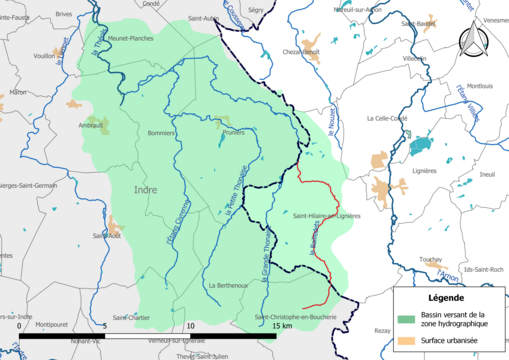 Le Bailledets (en rouge) et la zone hydrographique dans laquelle il s'insère.