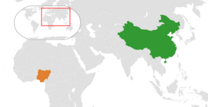 Mapa indicando localização da China e da Nigéria.