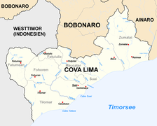 Orte und Gewässer in Cova Lima (Grenzen von 2003 bis 2015)