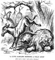 Caricature « A live Jackass Kicking a Dead Lion ».