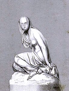 Gravure, statue de femme voilée.