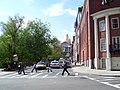 Park Street., from near Suffolk Law School, looking at Park Street Church (right), Boston Common (left), and Massachusetts State House (background)