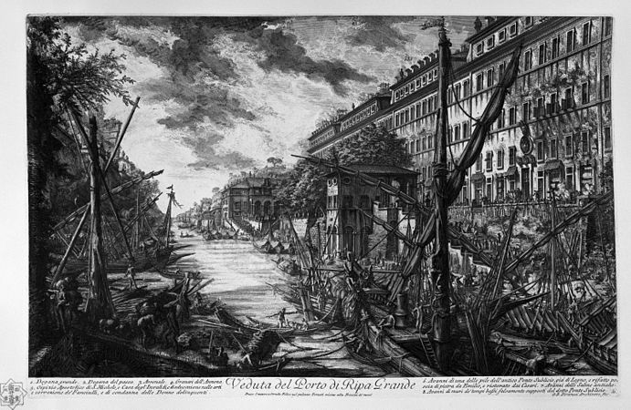 Porto di Ripa Grande, gravura de Piranesi (séc. XVIII)