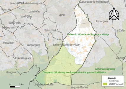 Carte des ZNIEFF de type 2 sur la commune.