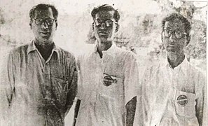 Abdul Halim, Saroj Mukherjee, Muzaffar Ahmed (From left to right) at Chandarnagore