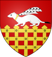 Blason de St Malo : De gueules à une herse d’or mouvante de la pointe, surmontée d’une hermine passante d’argent, la pointe de la queue de sable, accolée d’or et écharpée d’hermine.