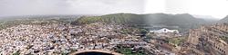 Panoramic view of the old town and palace of Bundi.
