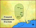 Geographic extent of the en:Caddoan Mississippian culture of prehistoric southeastern North America and some important sites