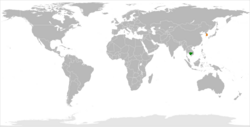 Map indicating locations of Cambodia and South Korea