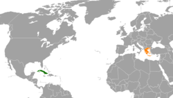 Map indicating locations of Cuba and Greece