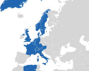 A coloured map of the countries of Europe