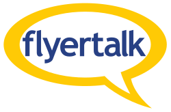 LEFT SPEECH BUBBLE (U+1F5E8) with a thick yellow border and lowercase sans-serif dark-blue "flyertalk" text in it.