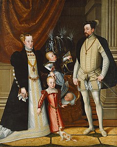 Maximilien II. d'Autriche et sa femme l'Infante Marie d'Espagne avec leurs enfants, vers 1563, château d'Ambras.