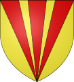 John of Scotland, Earl of Huntingdon: Or, three piles in point (or conjoined in base) gules. If not so specified, the piles run parallel. (In early armory, whether or not the piles converged depended on the shape of the shield or flag.)