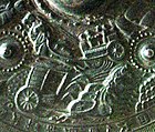 Horse chariots during the Kofun period. Detail of bronze mirror (5th–6th century). Eta-Funayama Tumulus, Kumamoto.