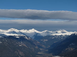 Blick vom Kronplatz nordwärts zum Zillertaler Hauptkamm