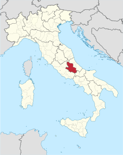 Map highlighting the location of the province of L'Aquila in Italy