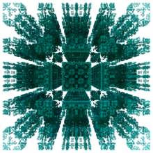 A three-dimensional Mandelbox fractal of scale 3.