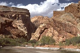 Muddy Creek Gorge, looking northwest toward its mouth at the southeastern edge of the Swell