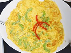 Bitter melon omelette, a common dish in Southeast Asia