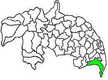 Mandal map of Guntur district with Nizampatnam mandal highlighted in green