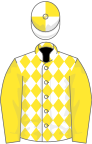 White and yellow diamonds, yellow sleeves, quartered cap