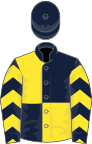 Dark blue and yellow (quartered), chevrons on sleeves