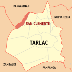 Map of Tarlac with San Clemente highlighted
